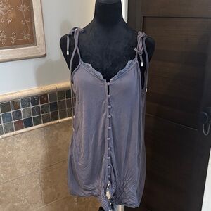 POL Lace-Trim Tie-Shoulder Button Front Camisole - Gray